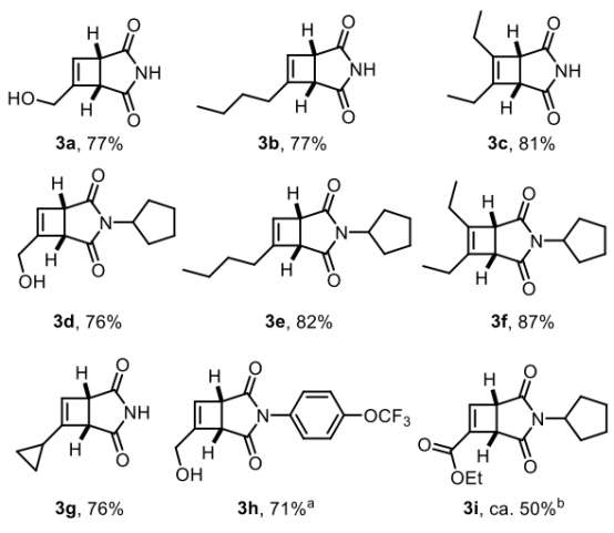Figure 1 連續環丁烯合成的底物范圍；使用20mol%的噻噸酮； b 對二氧化硅不穩定。