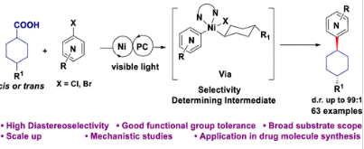 利用光化學(xué)流動(dòng)反應(yīng)器實(shí)現(xiàn)了立體選擇性金屬-光氧化還原脫羧芳基化反應(yīng) 利用光化學(xué)流動(dòng)反應(yīng)器實(shí)現(xiàn)了立體選擇性金屬-光氧化還原脫羧芳基化反應(yīng)